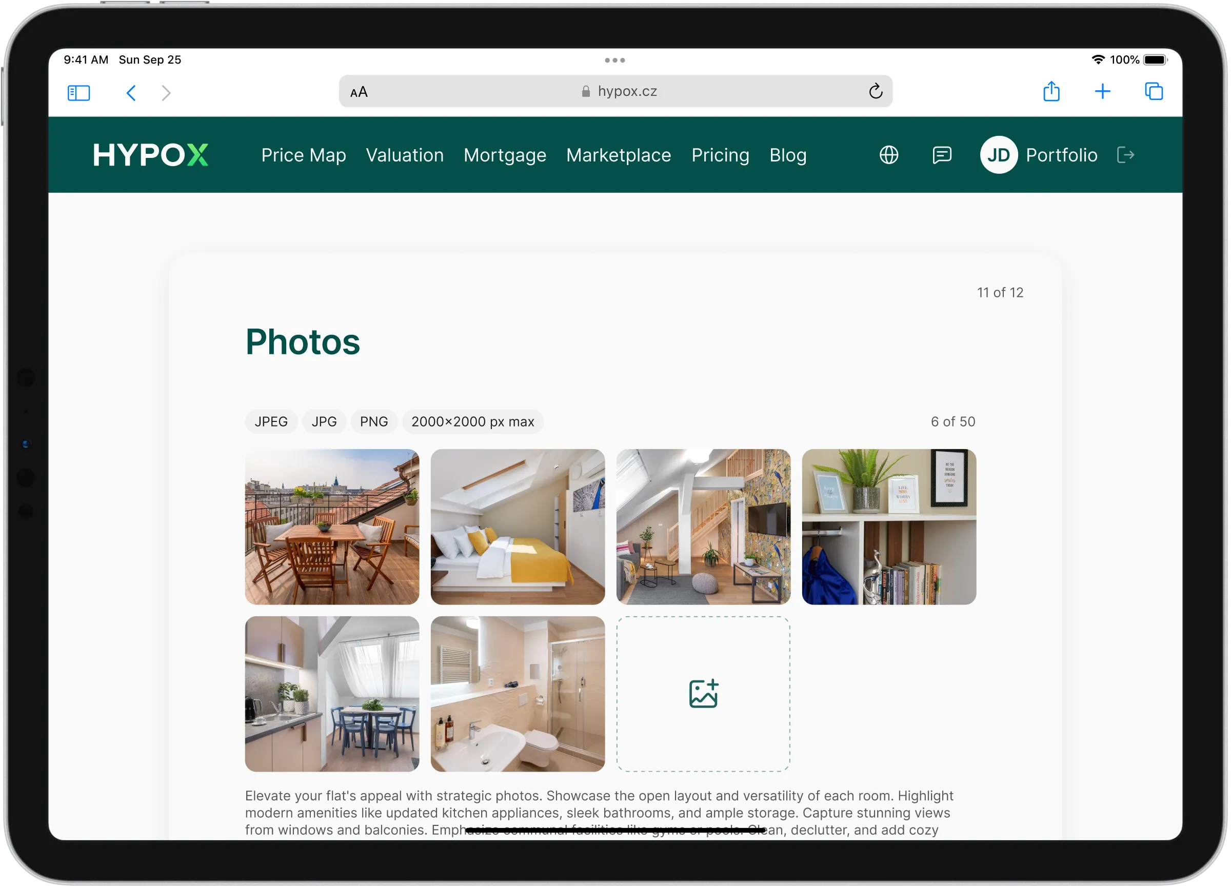 Property listing form on iPad
