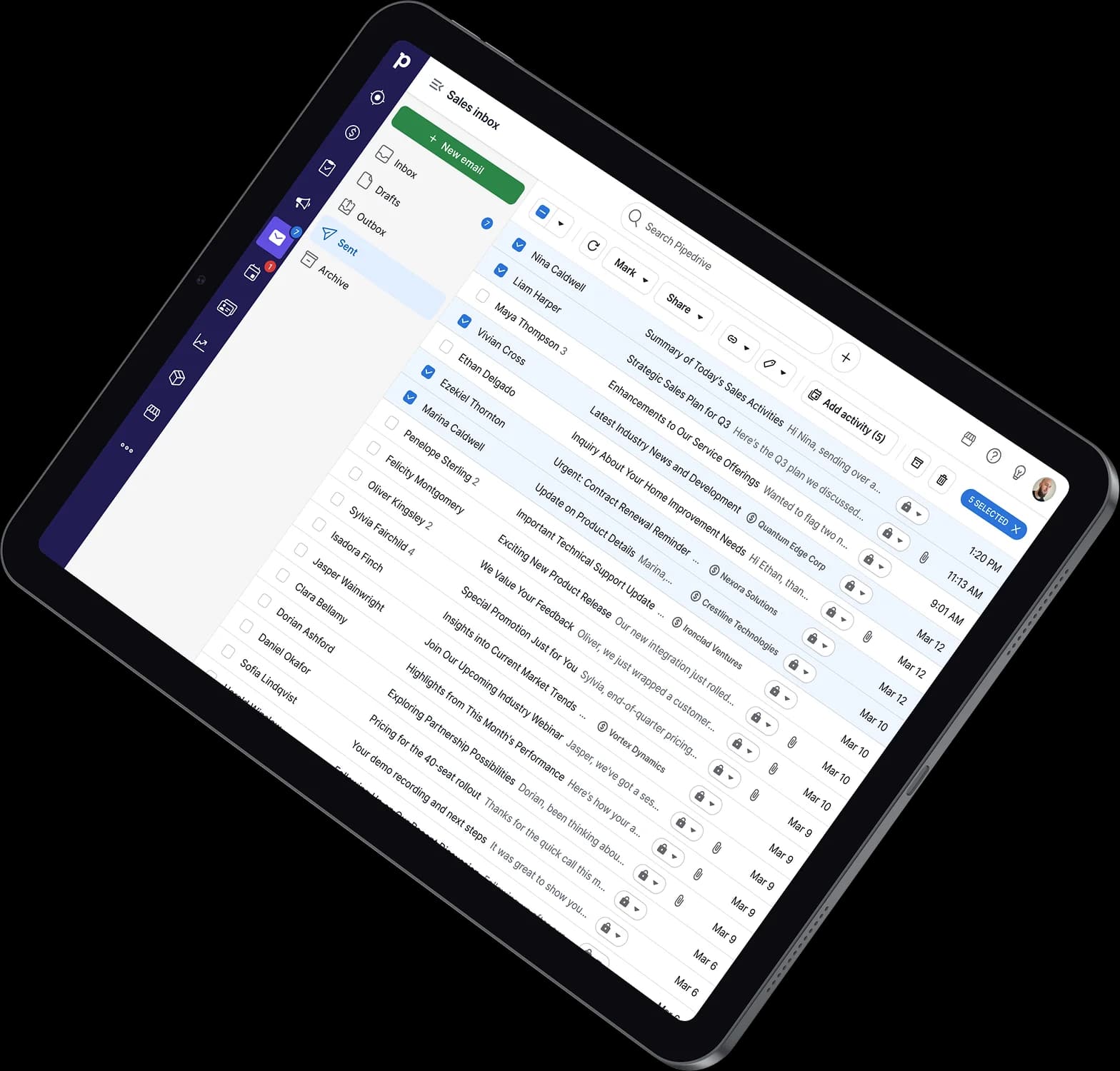 Pipedrive email activities cover