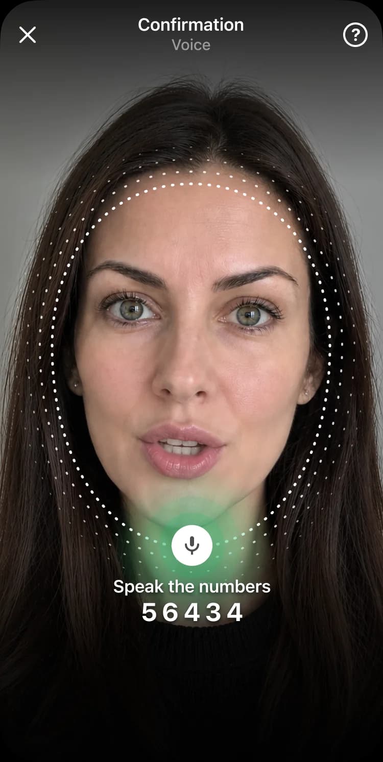 Voice ID screen with the digits to read out